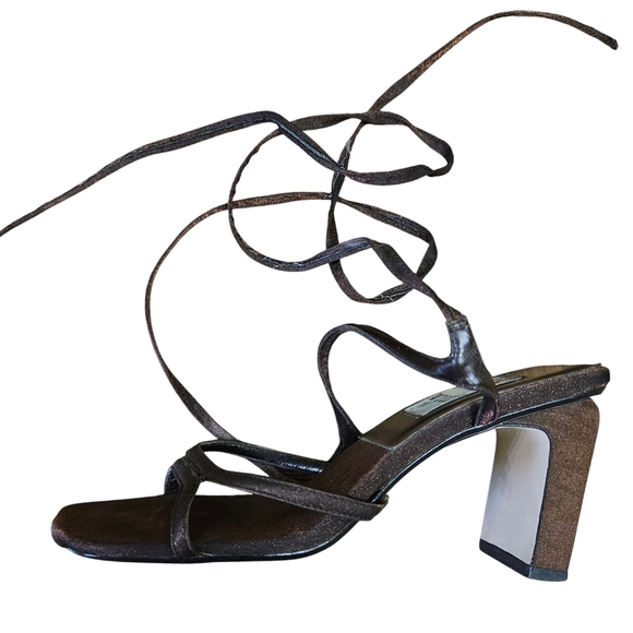 Wild Rose Brown Metallic Strappy Sandals Block Heels Size 6.5 Vintage - Picture 5 of 12